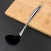 Unique Bargains Home Kitchen Stainless Steel Silicone Soup Ladle Black 1 Pc
