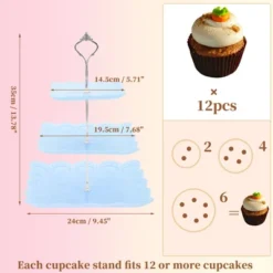 Unique Bargains 3 Tier Dessert Cupcake Stand Square With Tiered Serving Tray For Donuts Fruits Blue Silver Tone