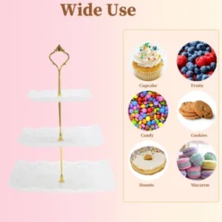 Unique Bargains 3 Tier Dessert Cupcake Stand Square Cup Cake Holder Tower With Tiered Serving Tray For Donuts Fruits White Gold Tone -Kitchen Utensil Store GUEST 77eb6fe6 8f08 40e2 b9f3 599e9fe1d779
