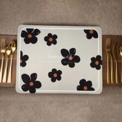 Unique Bargains Flower Dish Drying Mat Beige Black 19.69"x15.75" 1 Pc