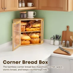 Unique Bargains Bamboo Acrylic Wavy Door Panel Extra Large Corner Bread Container Natural Wood -Kitchen Utensil Store GUEST 7d08bda8 a175 4b58 85b2 a56ff4252fe4
