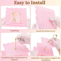 Unique Bargains 3 Tier Dessert Cupcake Stand Square With Tiered Serving Tray For Donuts Fruits Pink Gold Tone -Kitchen Utensil Store GUEST 7fdd4bfe 0540 4979 bea6 66be605eb6a3