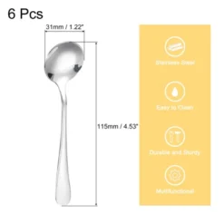 Unique Bargains Stainless Steel Dinner Tea Soup Round Spoons 6 Pcs Silver