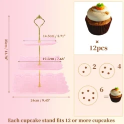 Unique Bargains 3 Tier Dessert Cupcake Stand Square With Tiered Serving Tray For Donuts Fruits Pink Gold Tone