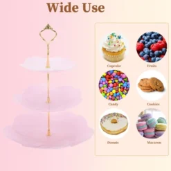 Unique Bargains 3 Tier Dessert Cupcake Stand Flower Shape Cup Cake Holder Tower Pink Gold Tone -Kitchen Utensil Store GUEST 87a0ae10 2093 4128 8f5b 9d2e0aaf6481