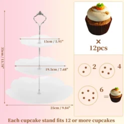 Unique Bargains 3 Tier Dessert Cupcake Stand Flower Shape Cup Cake Holder Tower White Silver Tone