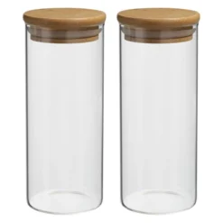 Unique Bargains Kitchen Food Storage Glass Jar With Airtight Bamboo Lid 2 Pcs -Kitchen Utensil Store GUEST 8f04be84 444d 45b6 bcac 07010343e298