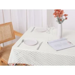 Unique Bargains Banquet Dinner Rectangle Polyester Tassels Wrinkle Tablecloth
