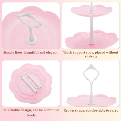 Unique Bargains 3 Tier Dessert Cupcake Stand Holder Round With Tiered Serving Tray For Donuts Fruits White Pink 2 Unique Bargains 3 Tier Dessert Cupcake Stand Holder Round With Tiered Serving Tray For Donuts Fruits White Pink - Image 2