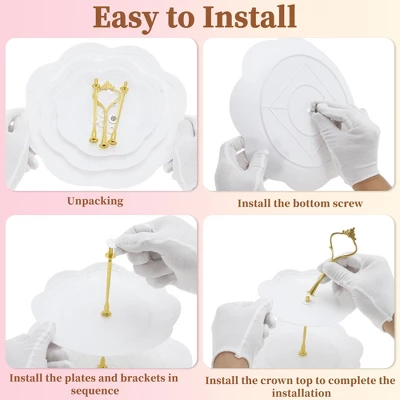 Unique Bargains 3 Tier Dessert Cupcake Stand Round Tiered Serving Tray For Donuts Fruits White Gold Tone 3 Unique Bargains 3 Tier Dessert Cupcake Stand Round Tiered Serving Tray For Donuts Fruits White Gold Tone - Image 3