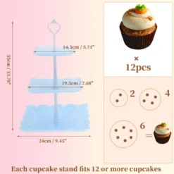 Unique Bargains 3 Tier Dessert Cupcake Stand Holder Square With Tiered Serving Tray For Donuts Fruits Blue White