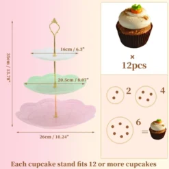 Unique Bargains 3 Tier Dessert Cupcake Stand Holder Round With Tiered Serving Tray For Donuts Fruits White Pink Green Gold Tone
