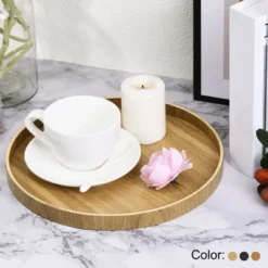 Unique Bargains Wood Rustic Round Decorative Serving Tray -Kitchen Utensil Store GUEST 9692a937 23cf 41ec 8e07 7ae98d4fb604