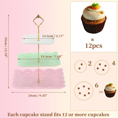 Unique Bargains 3 Tier Dessert Cupcake Stand Holder Square Tiered Serving Tray For Donuts Fruits White Pink Green Gold Tone 1 Unique Bargains 3 Tier Dessert Cupcake Stand Holder Square Tiered Serving Tray For Donuts Fruits White Pink Green Gold Tone