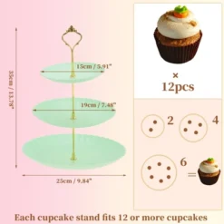 Unique Bargains 3 Tier Dessert Cupcake Stand Wave Style With Tiered Serving Tray For Donuts Fruits Green Gold Tone