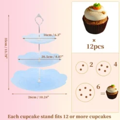 Unique Bargains 3 Tier Dessert Cupcake Stand Holder Round With Tiered Serving Tray For Donuts Fruits Blue Silver Tone