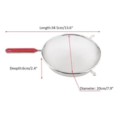 Unique Bargains Stainless Steel Mesh Strainer Long Handle Strainer For Kitchen 7.9" Dia Red 1 Pc