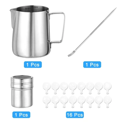 Unique Bargains Stainless Steel Powder Shaker Milk Frothing Pitcher Latte Art Pen Set 2 Unique Bargains Stainless Steel Powder Shaker Milk Frothing Pitcher Latte Art Pen Set - Image 2