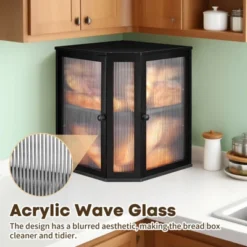 Unique Bargains Bamboo Acrylic Wavy Double Door Panel Large Corner Bread Container Black -Kitchen Utensil Store GUEST a072ac70 8035 465a 8231 62e566d2a5c7