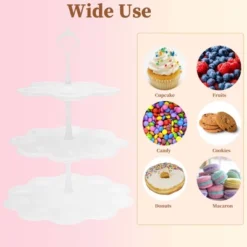 Unique Bargains 3-Layer Dessert Cupcake Stand Flower-shaped With Tiered Serving Tray For Pastries Donuts And Fruits White -Kitchen Utensil Store GUEST a0a329a0 18eb 480a bee8 e19341d93275