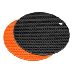 Unique Bargains Heat Resistant Non-slip Flexible Durable Trivet Mat Orange, Black 2 Pcs 7.08" X 7.08" X 0.24" -Kitchen Utensil Store GUEST a3502a5d 7588 4209 8025 831f5153926c