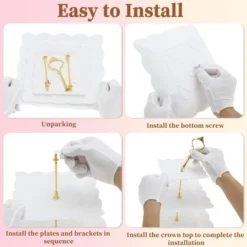 Unique Bargains 3 Tier Dessert Cupcake Stand Square Cup Cake Holder Tower With Tiered Serving Tray For Donuts Fruits White Gold Tone -Kitchen Utensil Store GUEST a4972892 f9f4 4036 abbb e4baa84bec2d