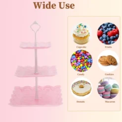 Unique Bargains 3 Tier Dessert Cupcake Stand Holder Square With Tiered Serving Tray For Donuts Fruits White Pink -Kitchen Utensil Store GUEST a5584f4f c4fd 4299 b0da d7986ab45d77