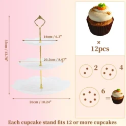 Unique Bargains 3 Tier Dessert Cupcake Stand Round Tiered Serving Tray For Donuts Fruits White Gold Tone