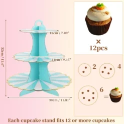 Unique Bargains 3-Tier Cupcake Stand Tower Cardboard Dessert Cup Cake Stand Tower 2 Pcs