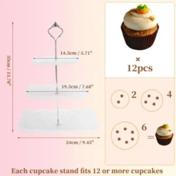 Unique Bargains 3 Tier Dessert Cupcake Stand Square With Tiered Serving Tray For Donuts Fruits White Silver Tone