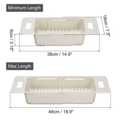 Unique Bargains Extendable Over The Sink Strainer Fruit Vegetable Wash Basket Adjustable Colander For Kitchen Plastic