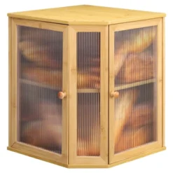 Unique Bargains Bamboo Acrylic Wavy Double Door Panel Large Corner Bread Container Natural Wood -Kitchen Utensil Store GUEST afe34e5a 6b44 42e7 90da 3124507a7c26