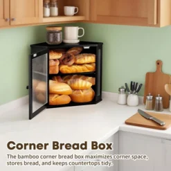 Unique Bargains Bamboo Acrylic Wavy Door Panel Extra Large Corner Bread Container Black Medium -Kitchen Utensil Store GUEST b0bba188 ffd5 4545 abb0 de7818f35dbf