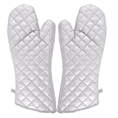 Unique Bargains Household Bakery Heat Resistance Microwave Baking Cotton Blends Kitchen Gloves 14.6"x5.9" Silver Tone 1 Pair 3 Unique Bargains Household Bakery Heat Resistance Microwave Baking Cotton Blends Kitchen Gloves 14.6"x5.9" Silver Tone 1 Pair - Image 3