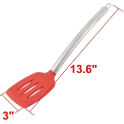 Unique Bargains Silicone Slotted Non Stick Heat Resistant Pancake Spatula Turner Red Silver Tone 1 Pc