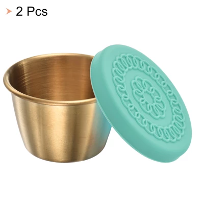 Unique Bargains Stainless Steel Bowls Condiment Containers With Lids Green 2 Unique Bargains Stainless Steel Bowls Condiment Containers With Lids Green - Image 2