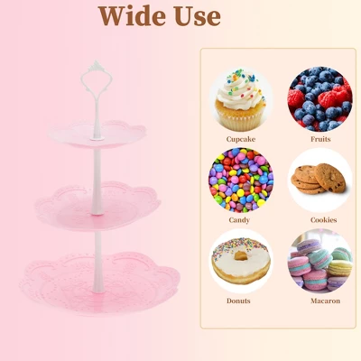 Unique Bargains 3 Tier Dessert Cupcake Stand Holder Round With Tiered Serving Tray For Donuts Fruits White Pink 4 Unique Bargains 3 Tier Dessert Cupcake Stand Holder Round With Tiered Serving Tray For Donuts Fruits White Pink - Image 4