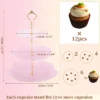 Unique Bargains 3 Tier Dessert Cupcake Stand Flower Shape Cup Cake Holder Tower Pink Gold Tone