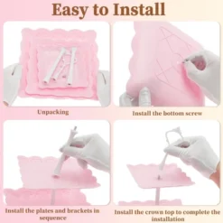 Unique Bargains 3 Tier Dessert Cupcake Stand Holder Square With Tiered Serving Tray For Donuts Fruits White Pink -Kitchen Utensil Store GUEST bbc71a4b 4022 4c41 88f3 0a216eea4163