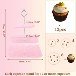 Unique Bargains 3 Tier Dessert Cupcake Stand Square With Tiered Serving Tray For Donuts Fruits Pink Silver Tone