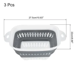 Unique Bargains Washing Fruit Vegetable Kitchen Multifunctional Square Collapsible Colanders 3 Pcs