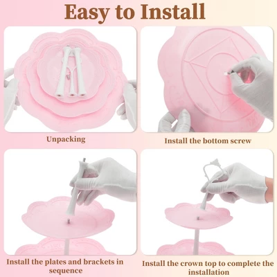 Unique Bargains 3 Tier Dessert Cupcake Stand Holder Round With Tiered Serving Tray For Donuts Fruits White Pink 3 Unique Bargains 3 Tier Dessert Cupcake Stand Holder Round With Tiered Serving Tray For Donuts Fruits White Pink - Image 3