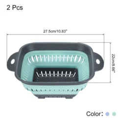 Unique Bargains Fruit Vegetable Washing Square Collapsible Silicone Colander With Handle 2 Pcs