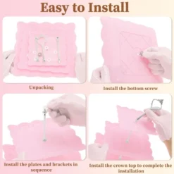 Unique Bargains 3 Tier Dessert Cupcake Stand Square With Tiered Serving Tray For Donuts Fruits Pink Silver Tone -Kitchen Utensil Store GUEST c6a6d06d 9f02 455e a93f 5093c9619bba