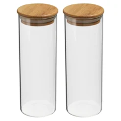Unique Bargains Kitchen Food Storage Glass Jar With Airtight Bamboo Lid 2 Pcs -Kitchen Utensil Store GUEST c892410b ccfd 4db7 b3de 3c1efc37cbbd