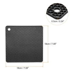 Unique Bargains Silicone Heat Resistant Non-Slip Drying Mat Trivet Mats Black 2 Pcs