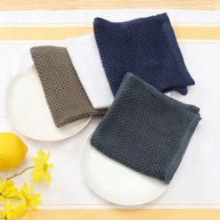 Unique Bargains Cotton Double-Sided Waffle Weave Absorbent Kitchen Towels 6 Pcs