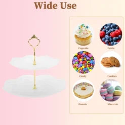 Unique Bargains 2 Tier Dessert Cupcake Stand Round Cup Cake Holder Tower White Gold Tone -Kitchen Utensil Store GUEST ccab529c 72b8 45e6 82b0 8432cf9f6a35