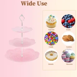 Unique Bargains 3 Tier Dessert Cupcake Stand Holder Round With Tiered Serving Tray For Donuts Fruits Pink Silver Tone -Kitchen Utensil Store GUEST cf1982bb 6f6f 40e1 b49e 76001af504fd