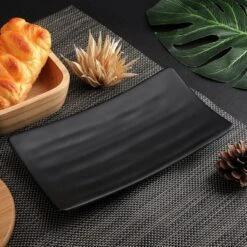 Unique Bargains Rectangle Shaped Dinnerware Sushi Serving Dish Plate Black